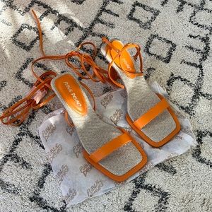 ASOS ankle-wrap heels, orange, NWT